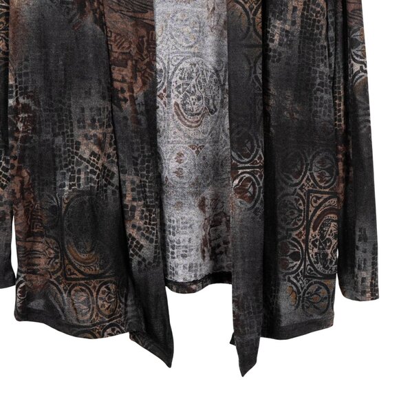 Vintage Suzie Cardigan XL Womens NEW Open Front Abstract Black Brown Blue USA - Picture 3 of 5